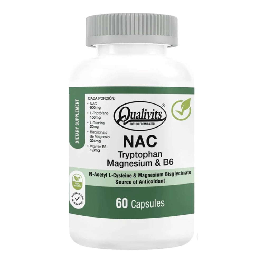 Suplemento Qualivits NAC Triptófano Magnesio y B6 60 Cápsulas