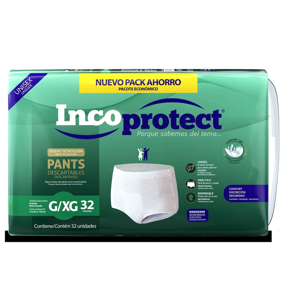 Ropa Interior Absorbente Incoprotect Pants Talle G/XG 32 Unidades