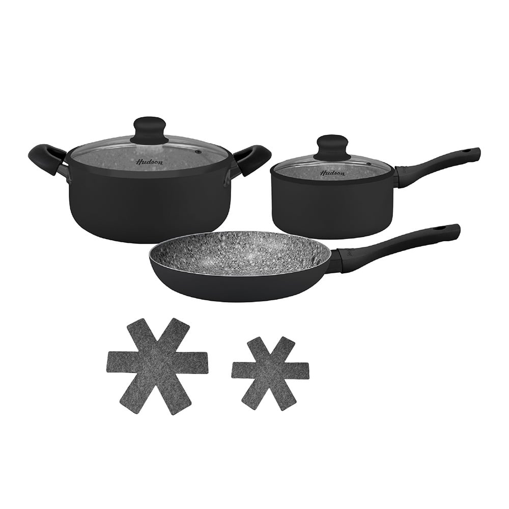 Set de Cacerolas Hudson Granito Negro 7 Piezas 