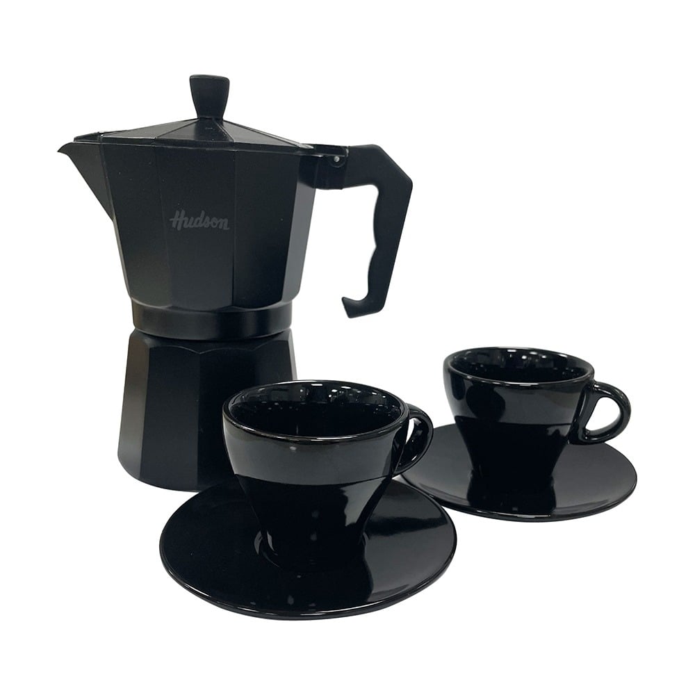 Set Cafetera Hudson Italiana Total Black + Dos Tazas