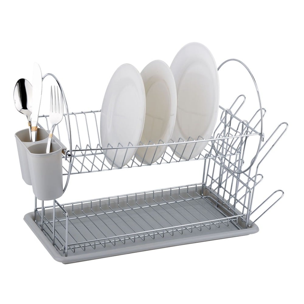Escurridor de Platos Selecta con Bandeja y Cubiertera Acero Cromado Gris 