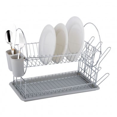 Escurridor de Platos Selecta con Bandeja y Cubiertera Acero Cromado Gris