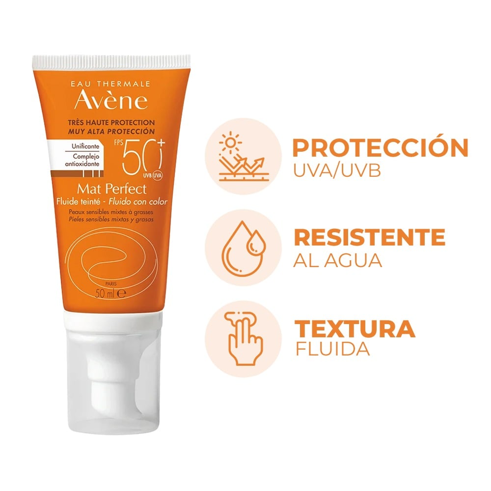 Protector Solar Avène Fluido Matte Con Color Fps50+ 50 Ml