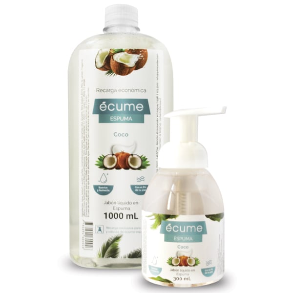 Jabón Líquido en Espuma Écume Coco para Manos 1 l + Jabón Líquido en Espuma Coco para Manos 300 ml