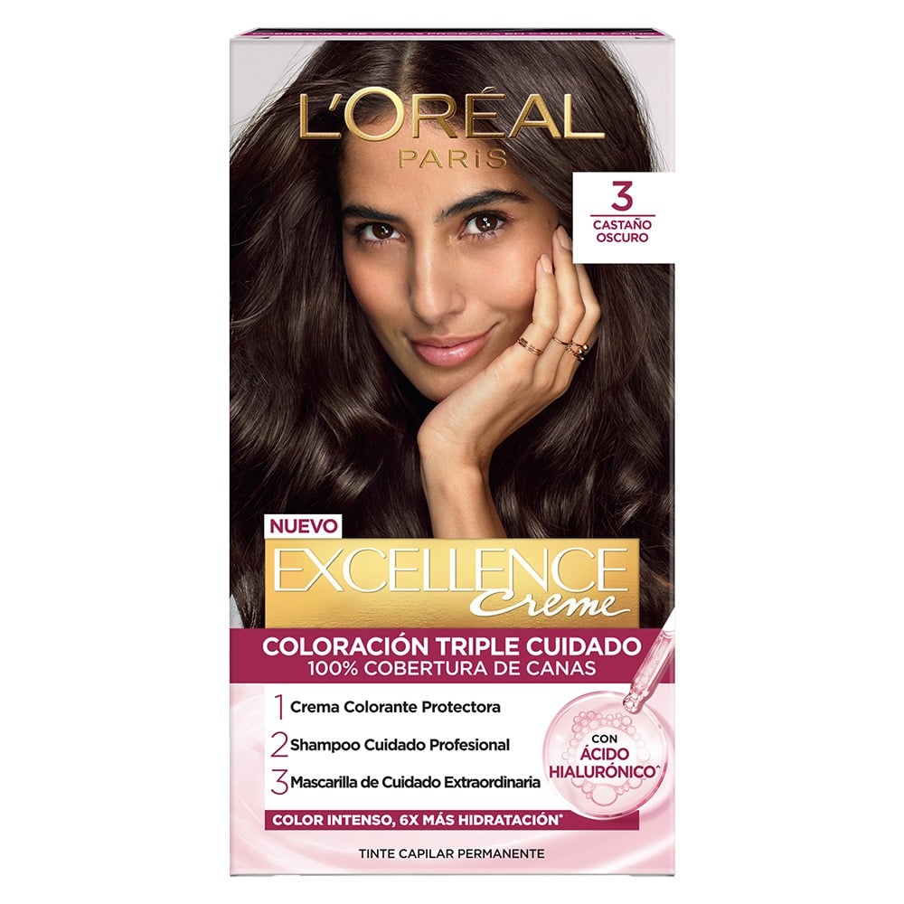 Tinta L'Oréal Paris Excellence Creme N°3 Castaño Oscuro