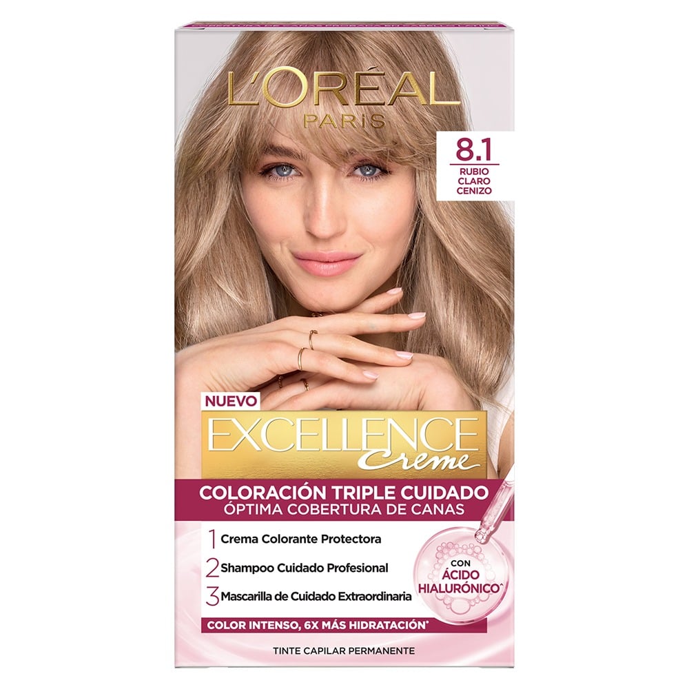 Tinta L'Oréal Paris Excellence Creme N°8.1 Rubio Claro Ceniza