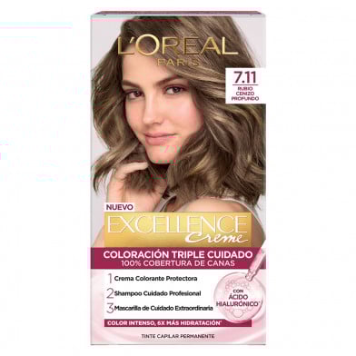 TINTURA PERMANENTE EXCELLENCE CREME DE L'ORÉAL PARÍS 7.11 RUBIO CENIZA PROFUNDO X 47 GR