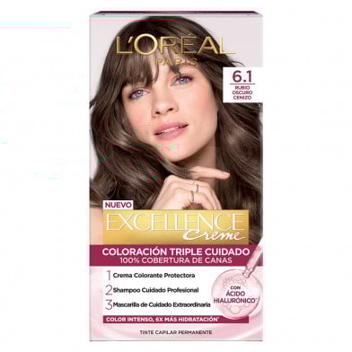 TINTURA PERMANENTE EXCELLENCE CREME DE L'ORÉAL PARÍS 6.1 RUBIO OSCURO CENIZA X 47 GR