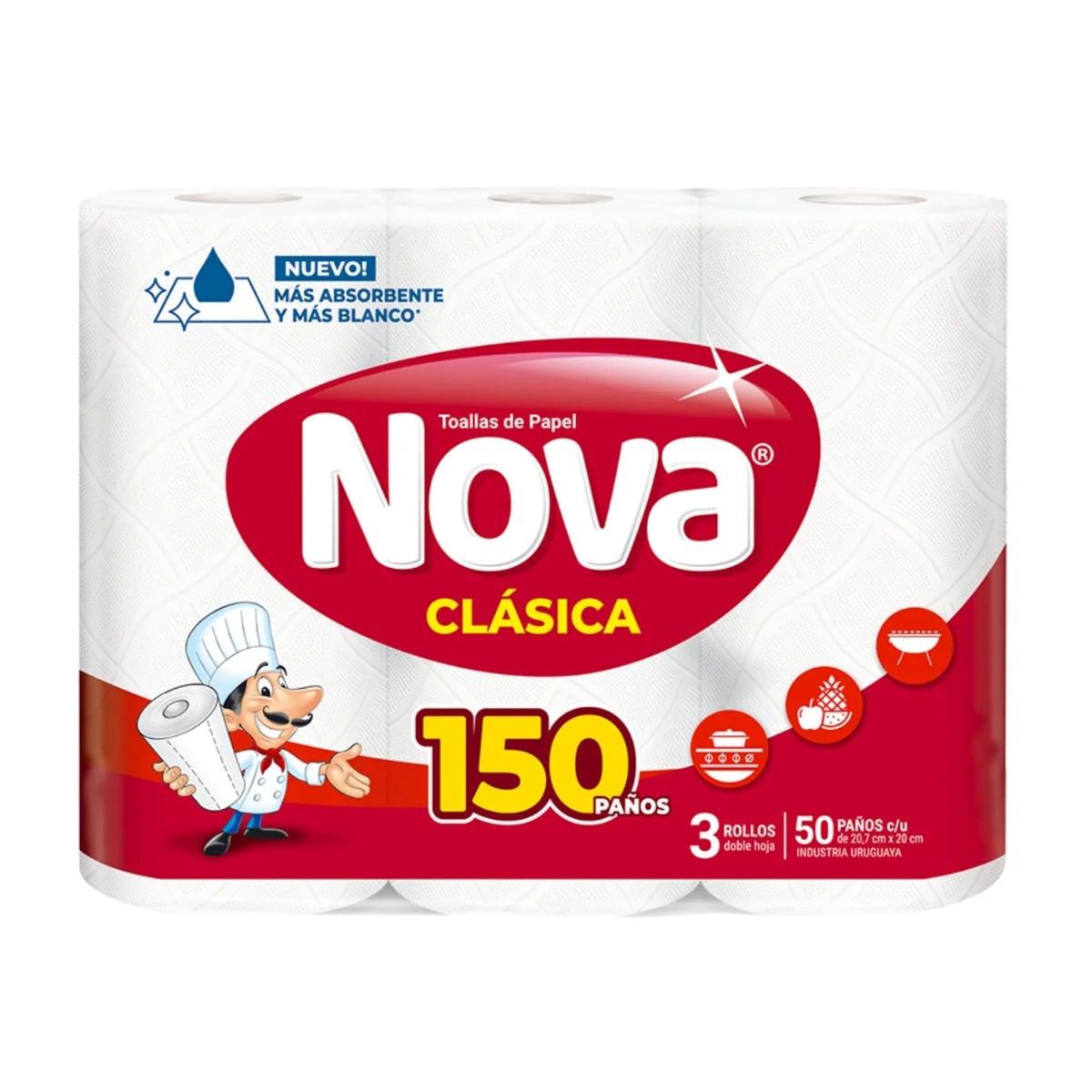Rollos de Cocina Nova Clásico 150 Paños 3 Unidades