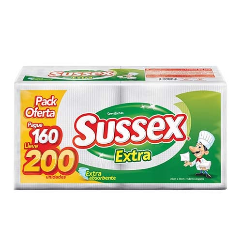 Servilletas Sussex Extra Mesa Blanca 200 Unidades