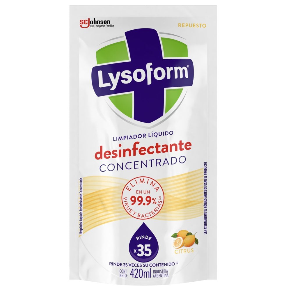 Limpiador Desinfectante Lysoform Concentrado para Pisos Cítrico Respuesto 420 ml