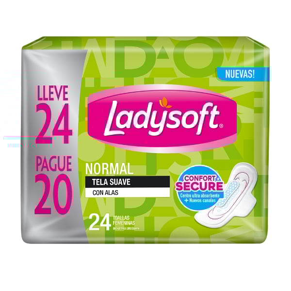 Toallitas Femeninas Ladysoft Normal Triple con Alas 24 Unidades