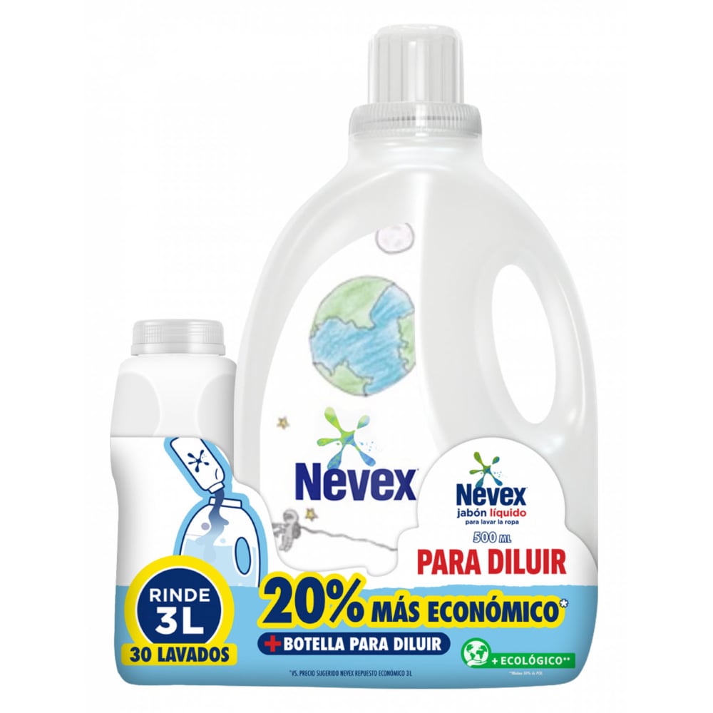 Jabón Líquido para Ropa Nevex Concentrado para Diluir 500 ml + Botella