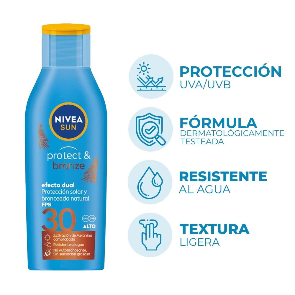 PROTECTOR SOLAR NIVEA SUN PROTECT&BRONZE F30 200 ML.