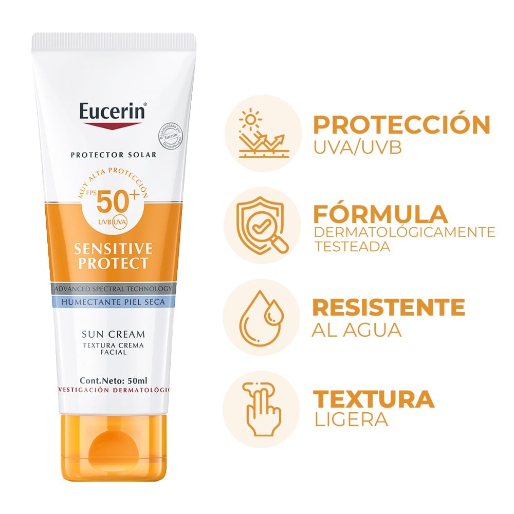 Protector Solar Eucerin Sun Facial Piel Seca y Sensible FPS50 50 ml