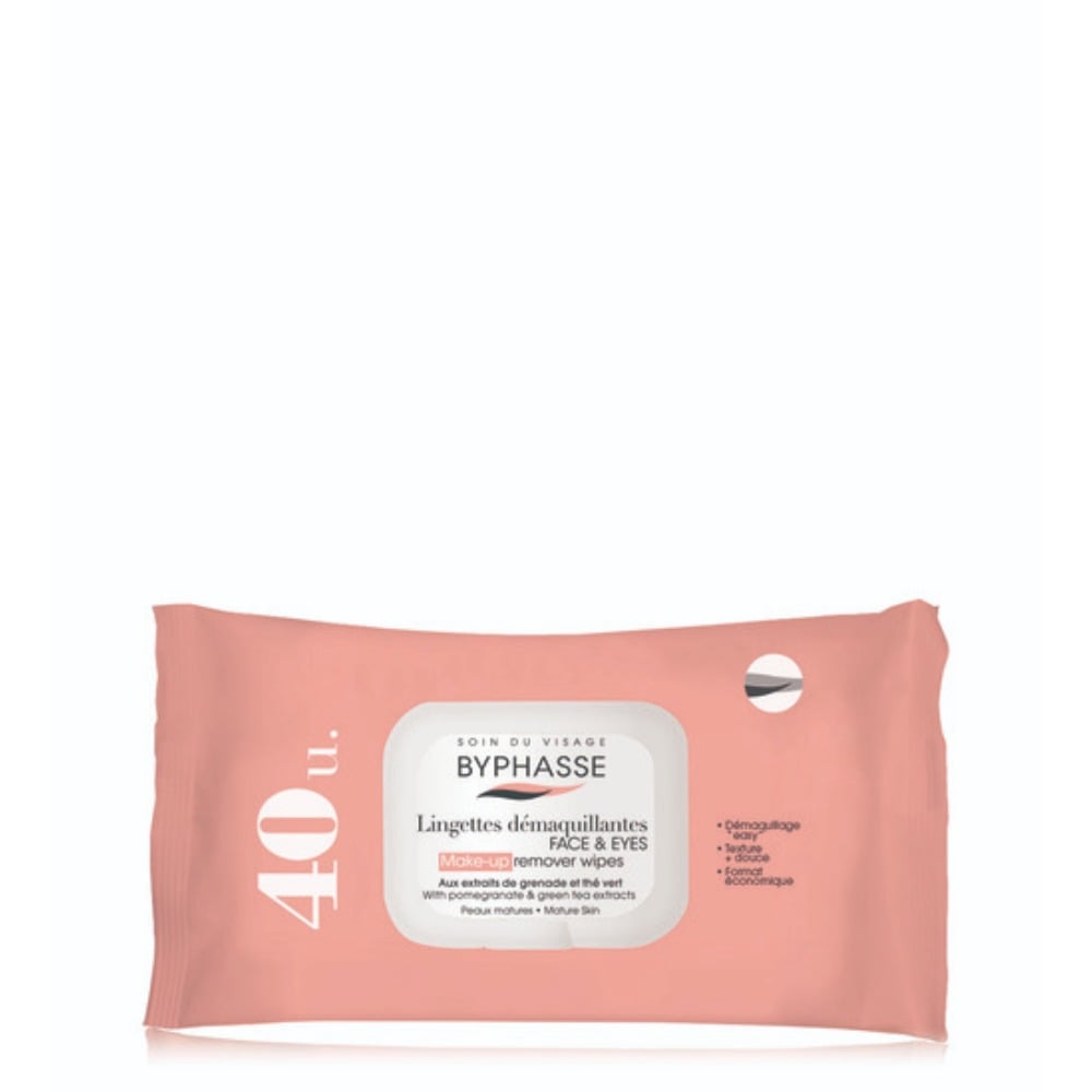 Toallitas Desmaquillantes Byphasse Granada y Té Verde 40 Unidades