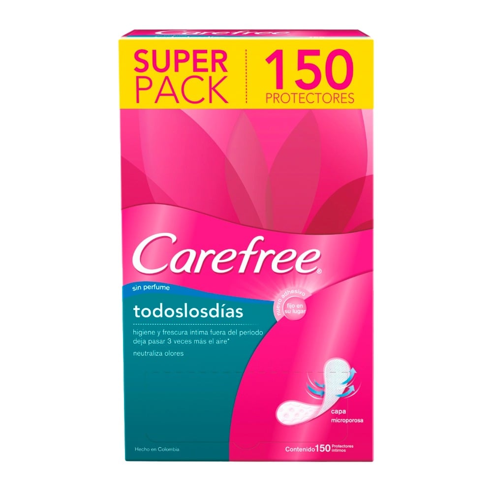 Protectores Diarios Carefree Todos los Días sin Perfume 150 Unidades