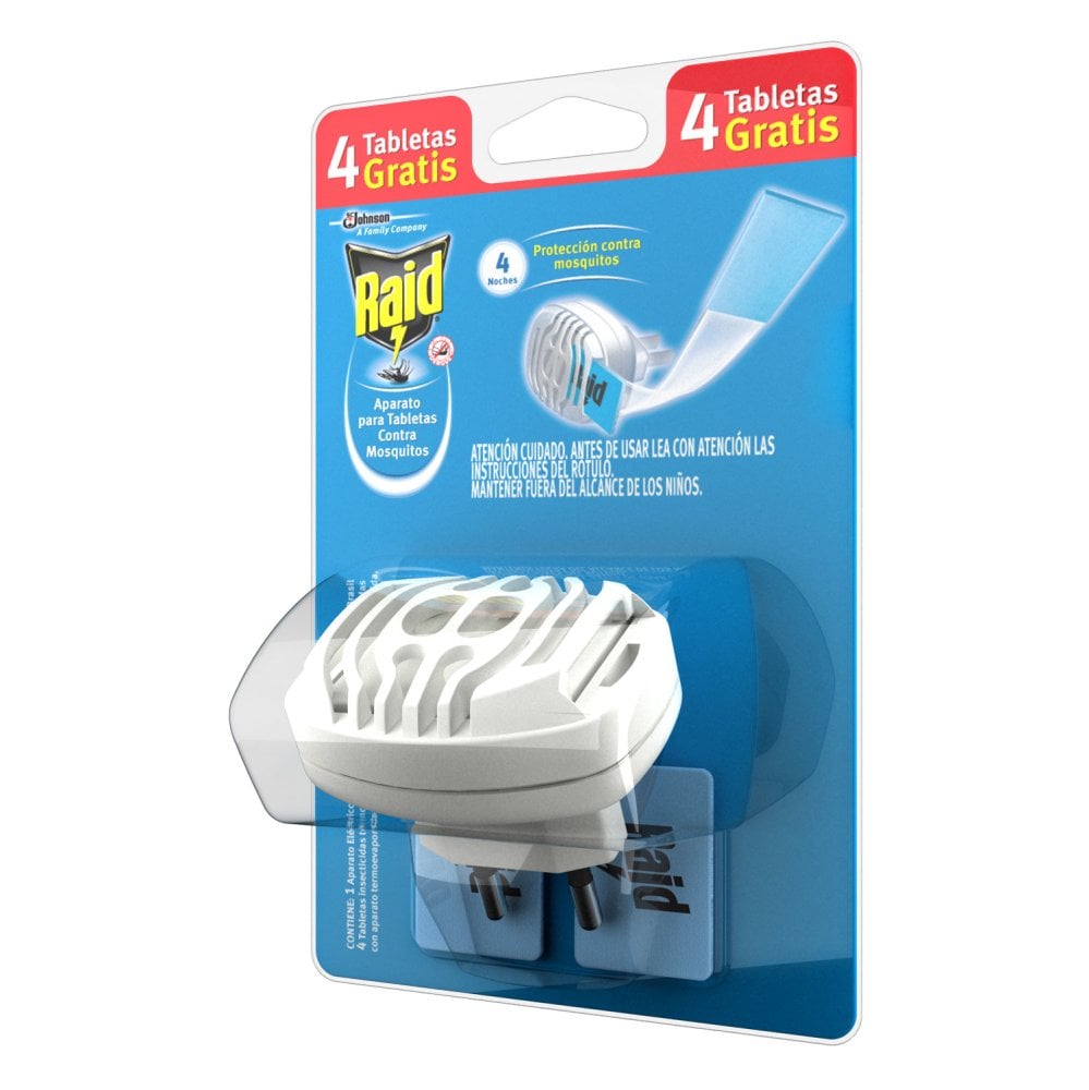 Aparato Insecticida Raid Contra Mosquitos + Tabletas 4 Unidades