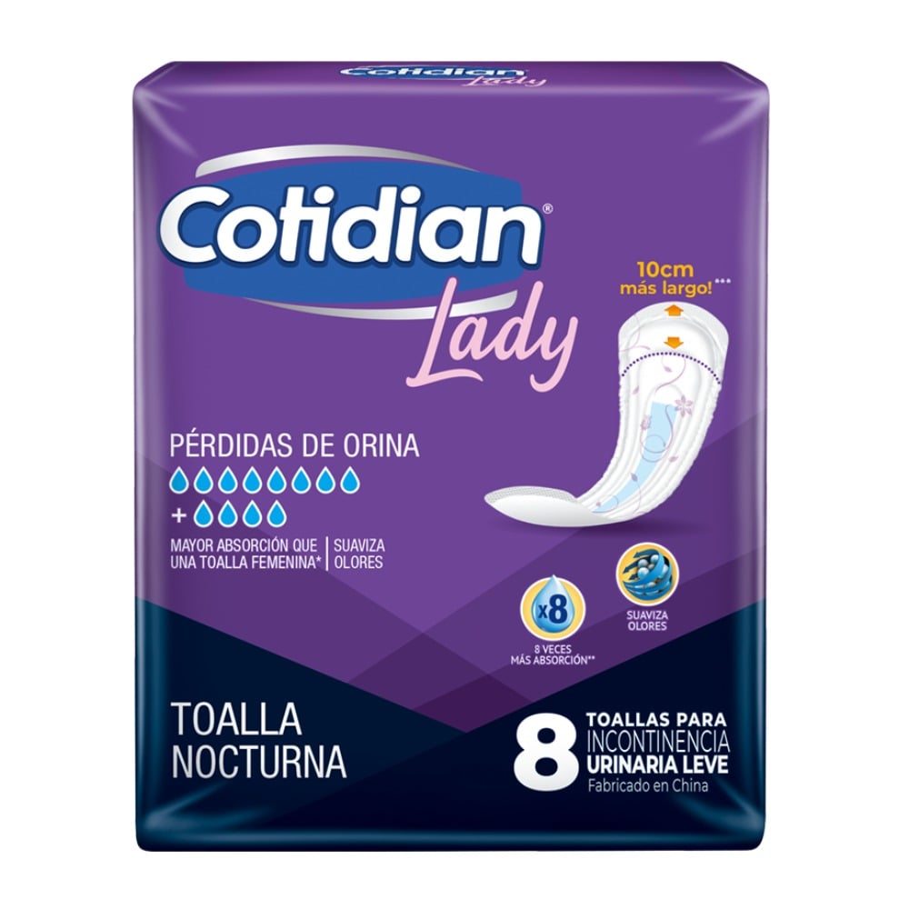 Toallitas Femeninas Cotidian Lady Nocturna 8 Unidades