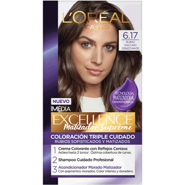 Tinta L'Oréal Paris Excellence Matizador Supreme N°6.17 rubio Oscuro Cenizo Mate