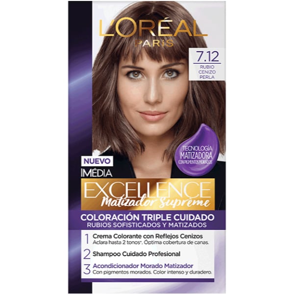 Tinta L'Oréal Paris Excellence Matizador Supreme N°7.12 Rubio Cenizo Perla