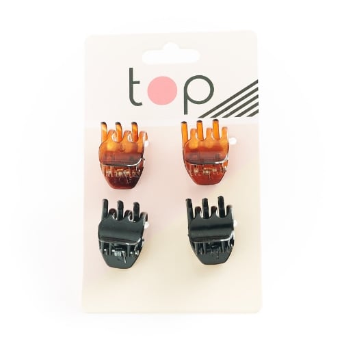 Mini Pinzas para el Pelo Top Carey y Negro 4 Unidades