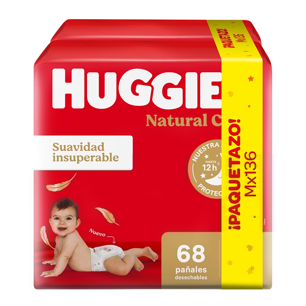 Pañales Huggies Natural Care M 136 Unidades
