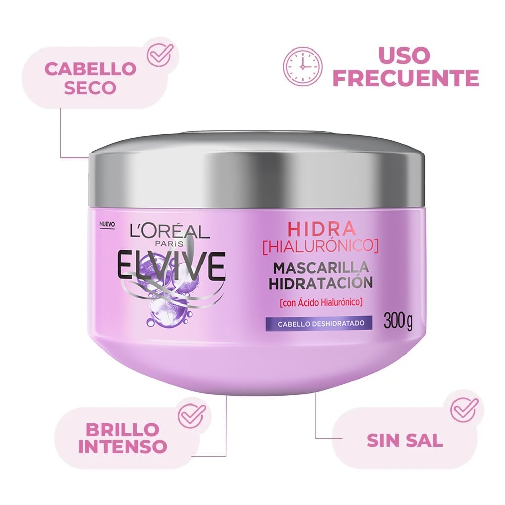 Mascarilla Capilar Elvive Hidra Rellenador con Ácido Hialurónico 300 g