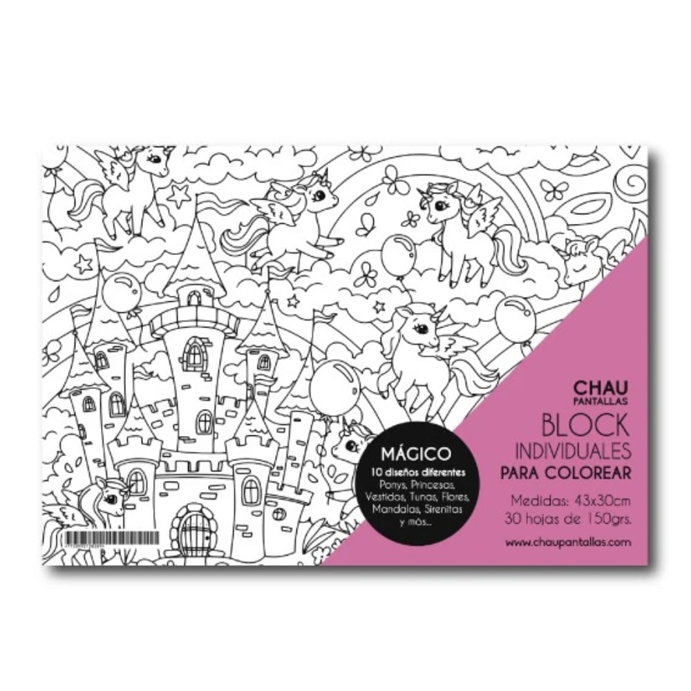 Block Individuales para Colorear Chau Pantallas Mágico 30 Hojas