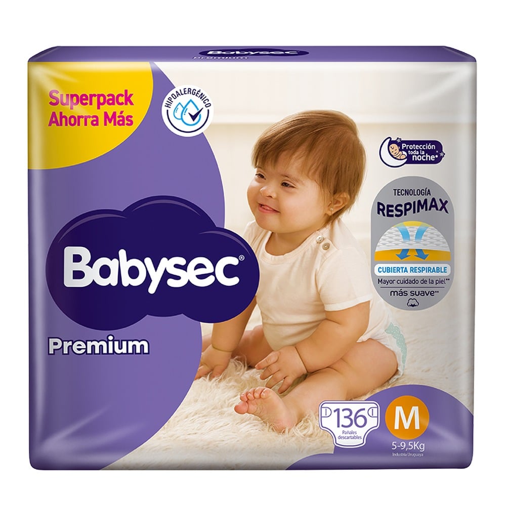 Pañales Babysec Premium M 136 Unidades