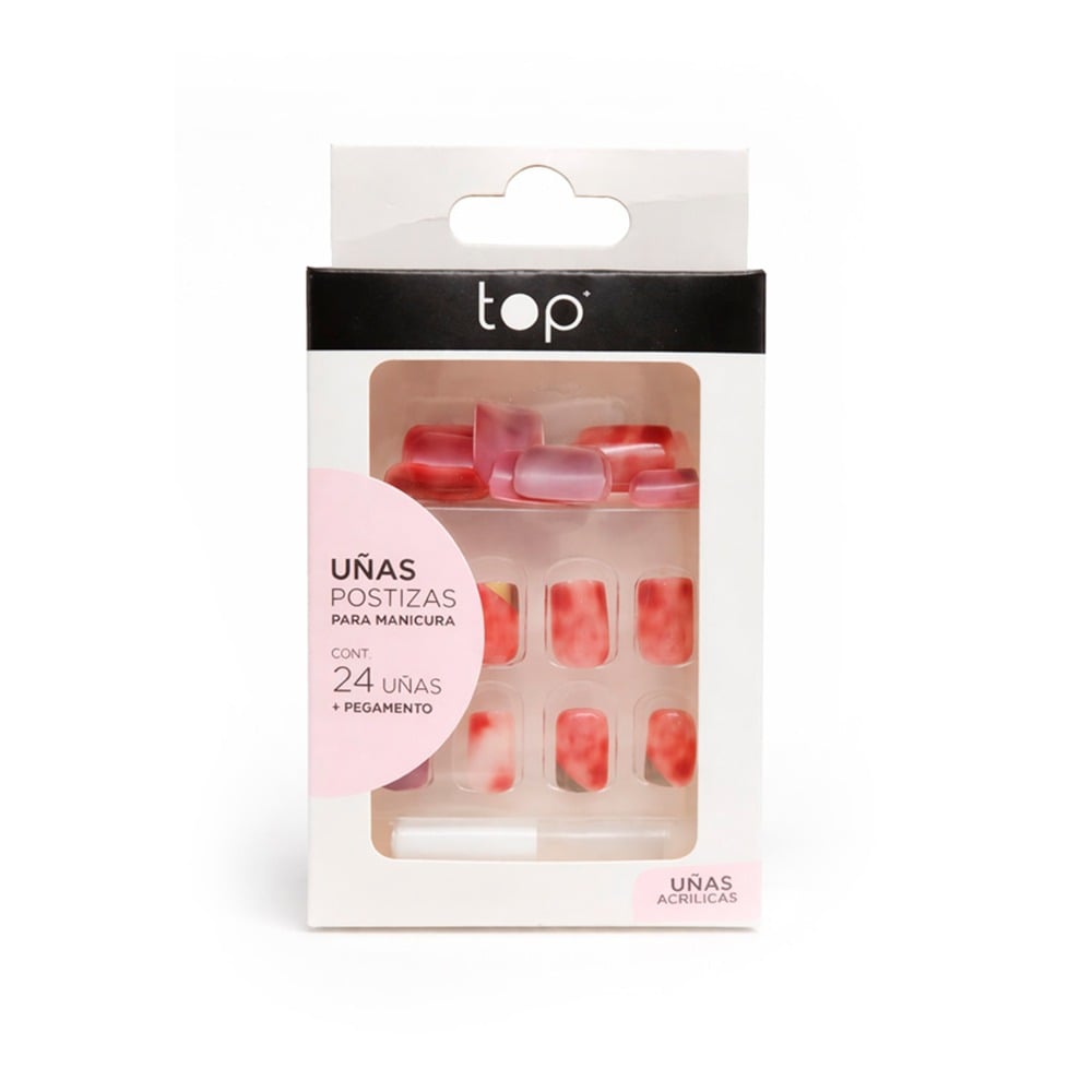Uñas Postizas Top con Pegamento Rosas 24 Piezas