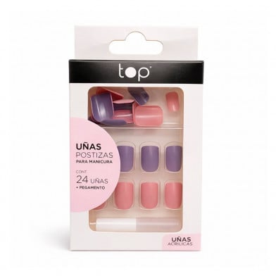 Uñas Postizas Top con Pegamento Violetas 24 Piezas
