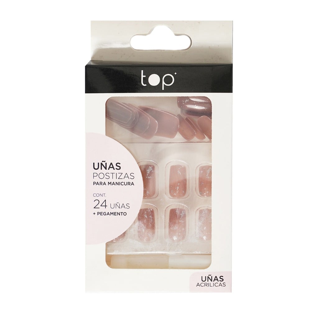 Uñas Postizas Top con Pegamento Nude 24 Piezas
