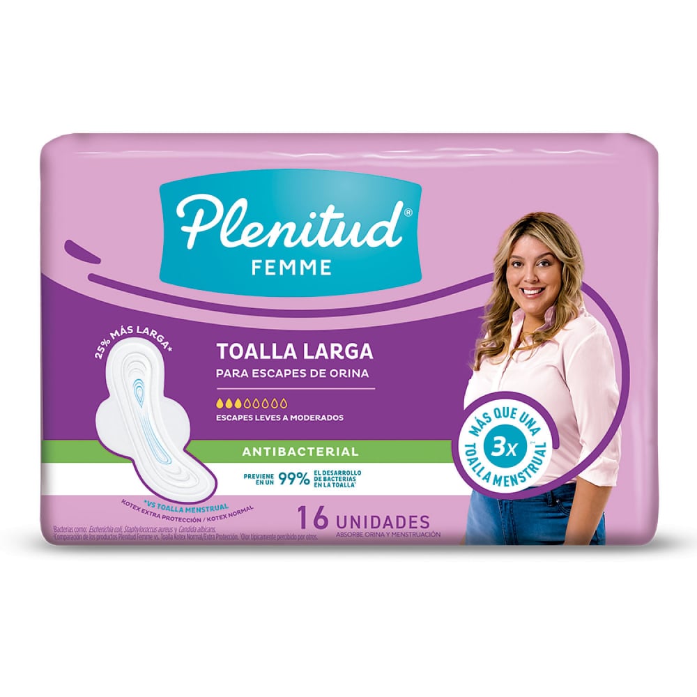 Toallas para Incontinencia Plenitud Femme Normal Plus Antibacterial 16 Unidades