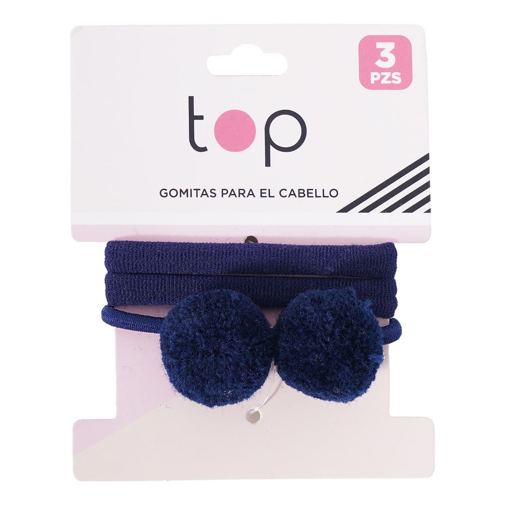 Gomitas de Pelo Top Elásticos con Pompom 3 Unidades Colores Surtidos