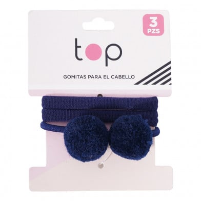 Gomitas de Pelo Top Elásticos con Pompom 3 Unidades Colores Surtidos