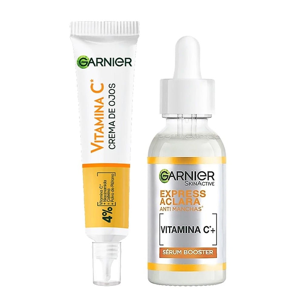 Combo Garnier Express Aclara Antimanchas Sérum y Crema de Ojos con Vitamina C 