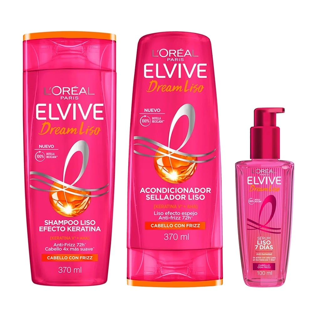 Combo Elvive Dream Liso Shampoo, Acondicionador y Sérum