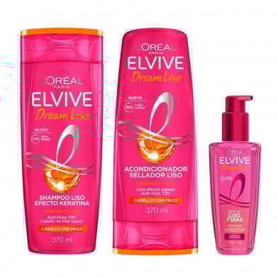 Combo Elvive Dream Liso Shampoo, Acondicionador y Sérum