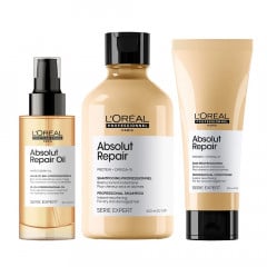 Combo L'Oréal Paris Professionnel Absolut Repair Shampoo, Acondicionador y Aceite