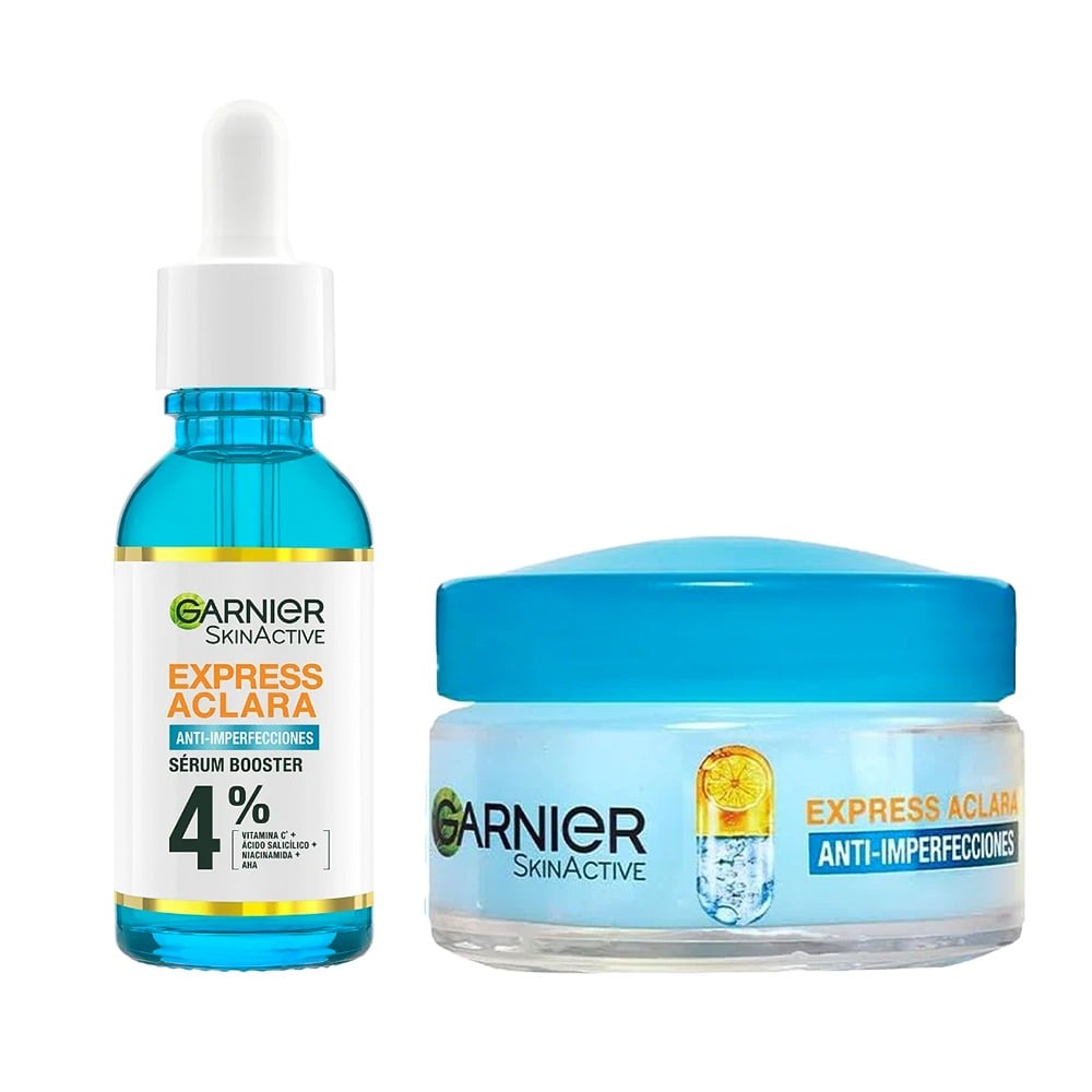 Combo Garnier Express Aclara Crema Air Gel Matificante 50 ml y Sérum Antiacné 30 ml