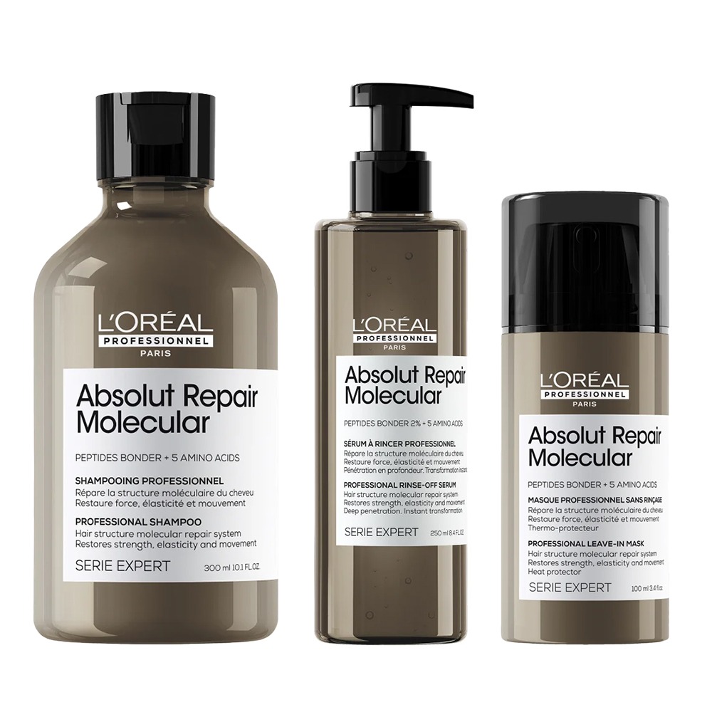 Combo L'Oréal Professionnel Absolut Repair Molecular Sérum, Shampoo y Máscara Leave-In