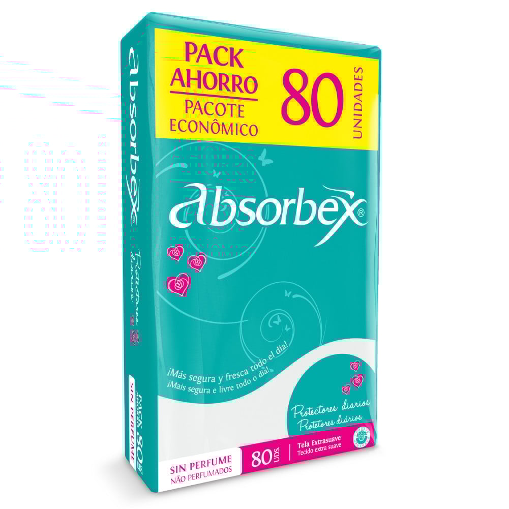 PROTECTORES DIARIOS ABSORBEX X80 UNIDADES.