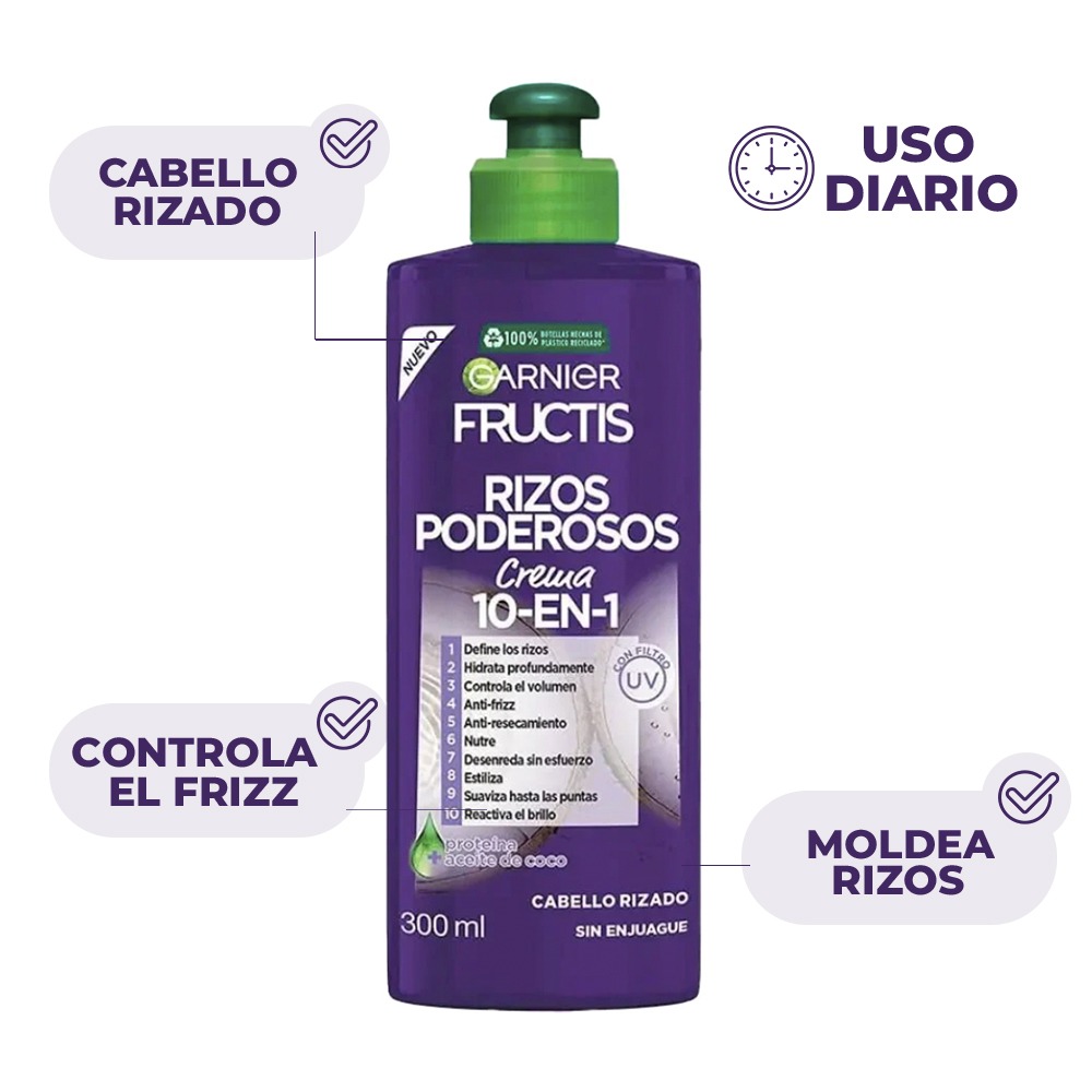 Crema para Peinar Fructis 10 en 1 Rizos Poderos 300 ml