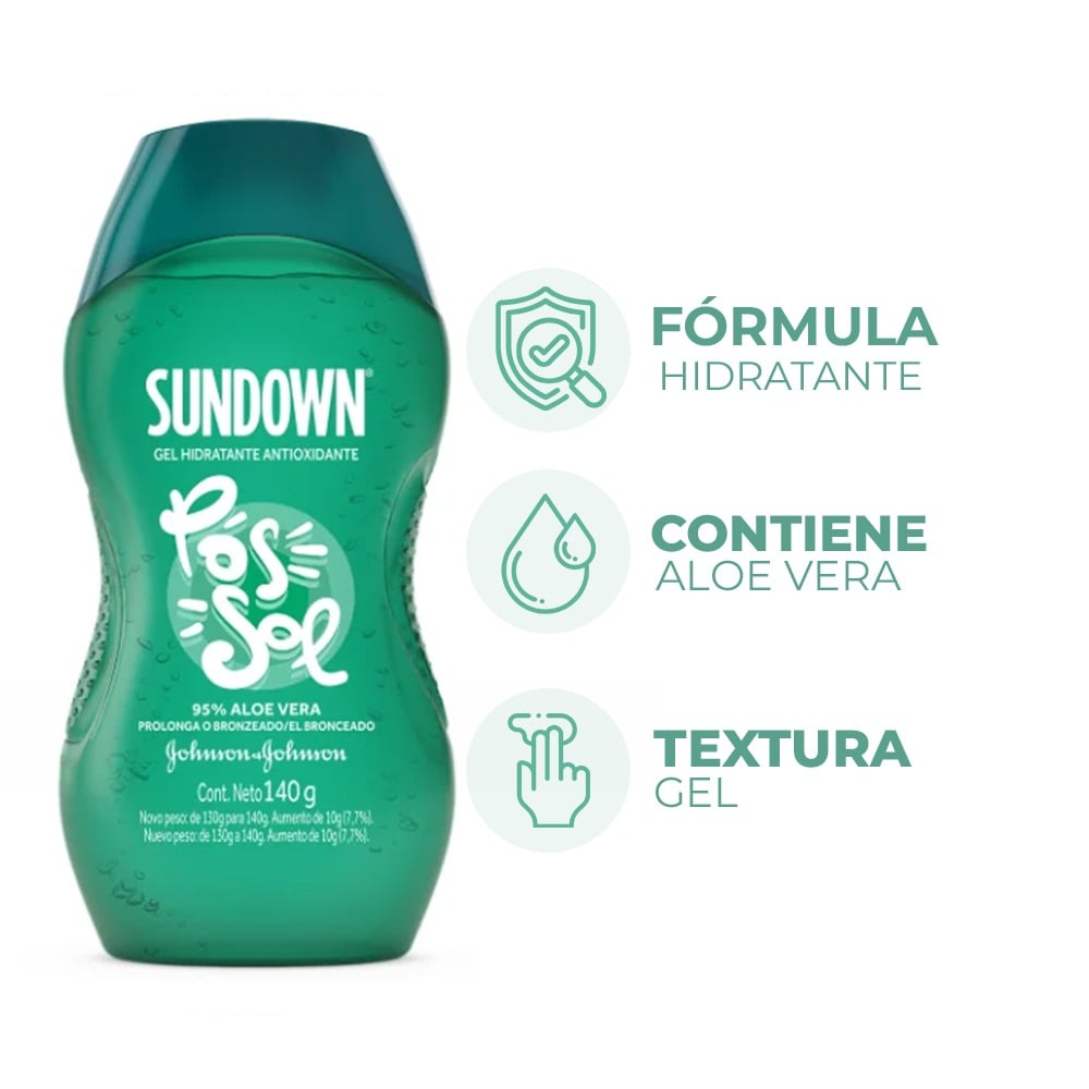 Sundown Gel Post Solar 140ml. Gel azul refrescante con aloe vera para alivio de la piel quemada por el sol