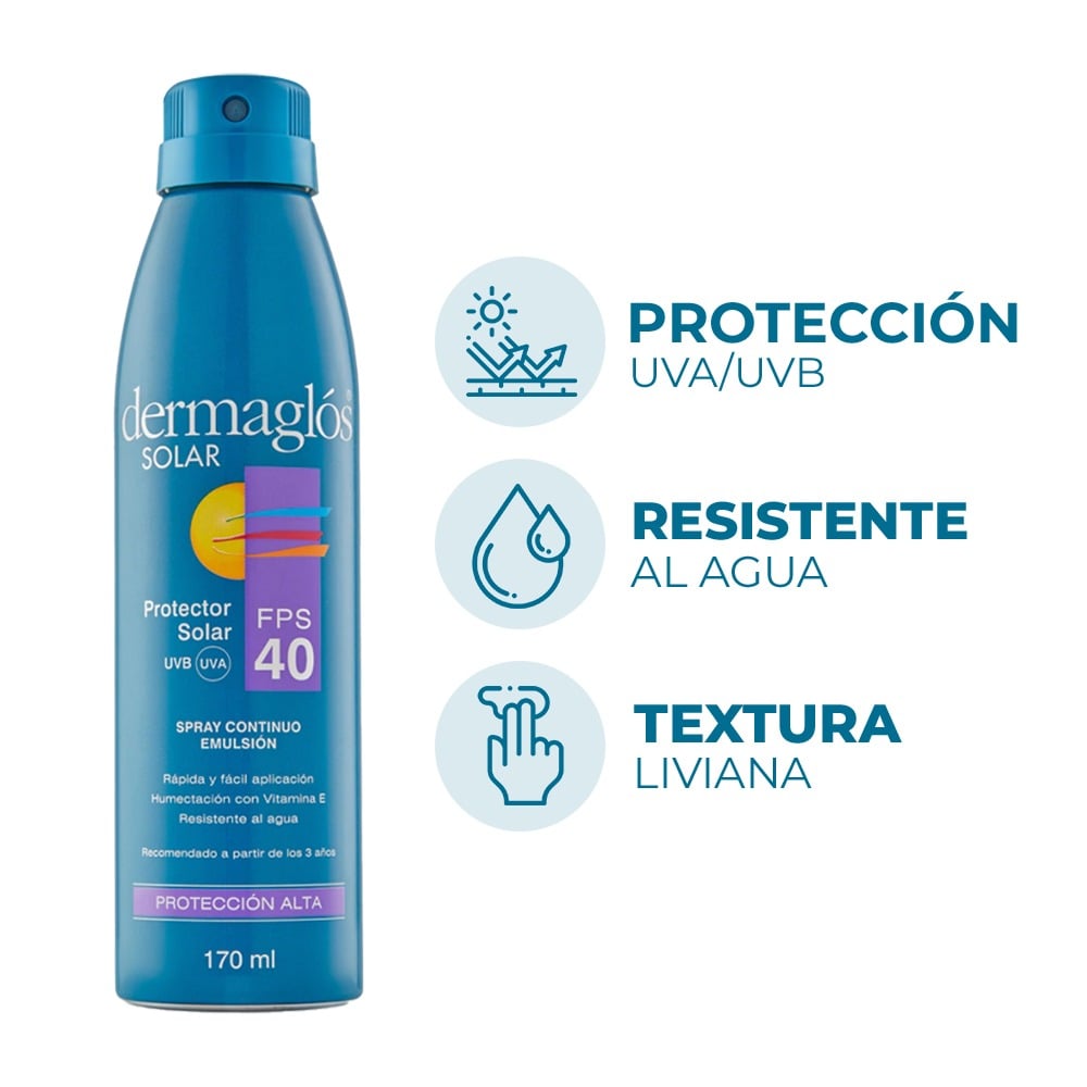 Protector Solar Dermaglós Spray FPS40 170 ml