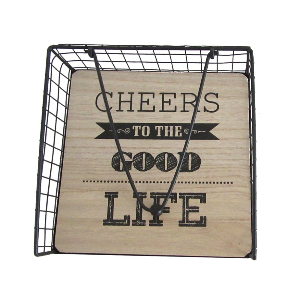 Servilletero Farma Hogar Metal y Madera Negro 18x18x5.5 cm