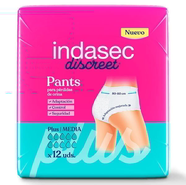 Ropa interior absorbente Indasec Plus Pants talle M de 12 unidades.