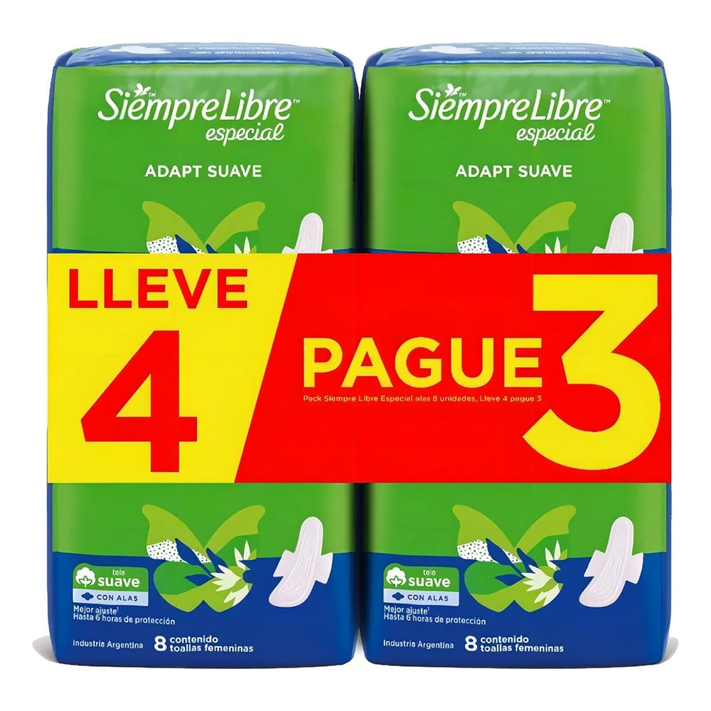 Toallitas Femeninas Siempre Libre Especial 4 Unidades