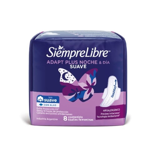 Toallitas Femeninas Siempre Libre Adapt Plus Noche y Día 8 Unidades